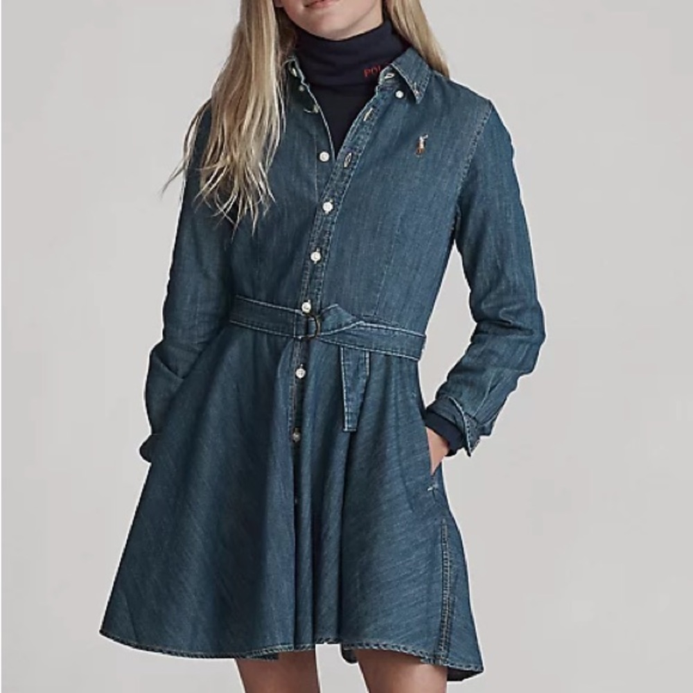 Ralph Lauren Belted Cotton Denim Shirtdress, 10 y.o.